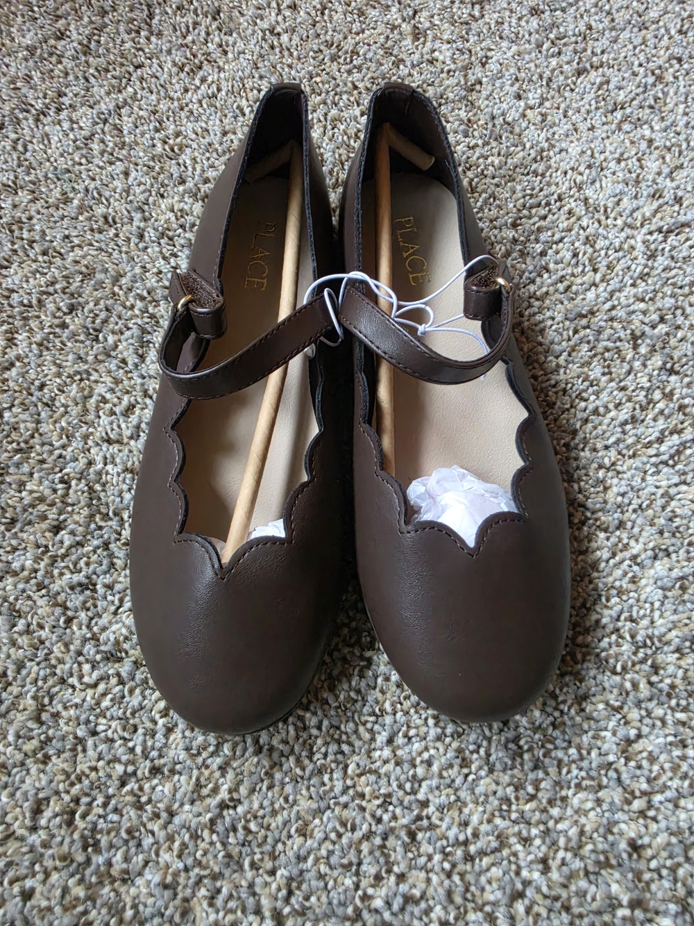 Place Girls' Dark Brown Scalloped Mary Jane Shoes